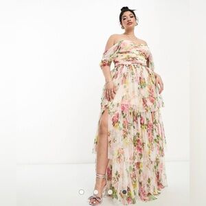 ASOS Lace & Beads Plus Off Shoulder High-Low Maxi Dress